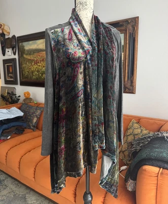 Johnny Was Velvet Silk Blend Open Kimono sz M Floral Cardigan / Boho Artsy - Image 1 of 4