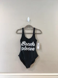 Traje de baño Boohoo Florida Beach Please Scoop con lema negro talla EE. UU. 4 nuevo con etiquetas - Imagen 1 de 6