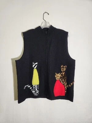 Chaleco Coldwater Creek Mujer Negro Lana Cremallera Completa Diseño Gato Talla XL Arte para Usar  Foto 1 de 4