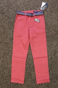 New Polo Ralph Lauren Boy's Flat Front Pants with Belt - Size 14 - Nantucket Red - Picture 1 of 3