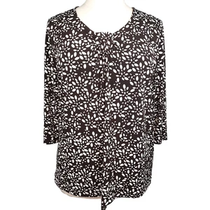 CJ Banks Top Damen 1X dunkelbraun abstrakt Blumen dehnbar Slinky Strick Karriere - Bild 1 von 14