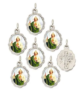 Pack of 6 - Silver Tone St Jude Small Medal Pendant - 0.50" W x 0.75" L - Picture 1 of 1