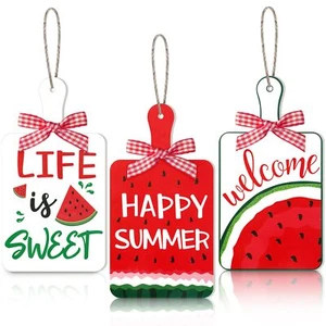3 Pieces Watermelon Hanging Signs Watermelon Door Hanger Wood Welcome Door Sign - Picture 1 of 6