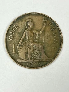 1938 Great Britain One Penny Bronze Coin Collectors Vintage - Picture 1 of 9