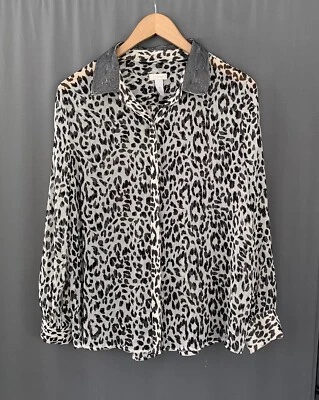 Blusa Top Chicos de Gasa con Botones Grande Transparente Leopardo Guepardo Lentejuelas Deslumbrantes Foto 1 de 4
