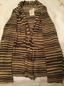 Cárdigan a rayas marrón con hebilla de viaje de un día suéter tejido botón frontal cardi - Imagen 1 de 7