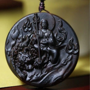 Brunei black chess agarwood “Ksitigarbha Bodhisattva” fortune-telling pendant - Picture 1 of 12