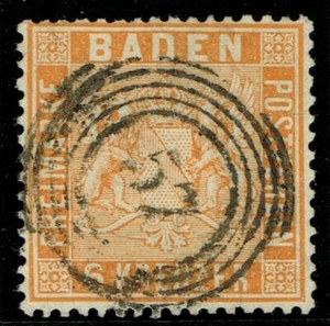 1860 Baden SG18 6k Orange Yellow Fine 57 Numeral Very Fine Used Cat. £150.00 - Picture 1 of 1