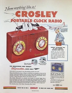 VINTAGE 1950s Print Ad ~ Crosley Skymaster and Skyrocket Portable Clock Radio ~ - Picture 1 of 1