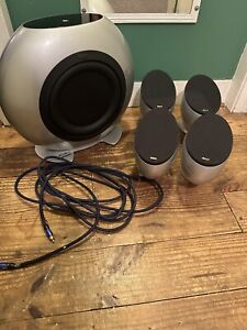 KEF HTB2 HTS3001 Silver/Gray Satellite Speakers Home Theater Subwoofer