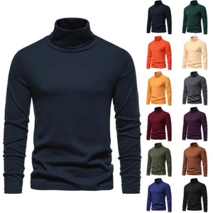 Mens Roll Turtle Neck T Shirt Winter Thermal Warm Long Sleeve Jumper Polo Tops - Picture 1 of 27