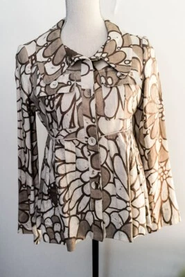 Chaqueta Blazer Vintage Boho Chic Talla 4 Para Mujer Lino Marrón Iridiscente Marfil Foto 1 de 4