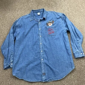Vintage 2000 Warner Bros Taz I Don't @ Around for Nobody Button XXL Shirt Blue - Picture 1 of 9
