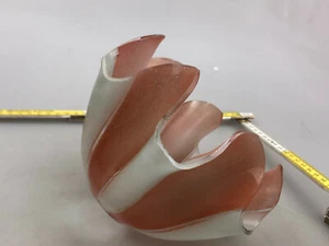 30er 40er Lampenschirm Ersatz Glas Art Deco Gestreift Orange / Weiß Antik  - Picture 1 of 10