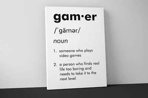 Gamer Definition Canvas Print - Video Game Wall Art for Boys Room Man Cave - Picture 1 of 4