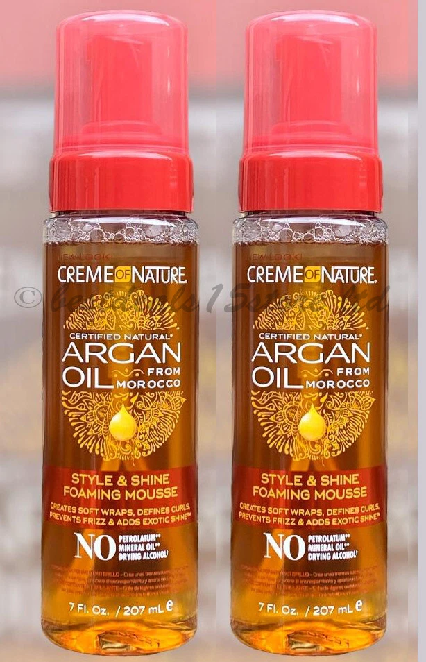 2 x Creme of Nature Argan Oil Foam Wrap Style & Shine Foaming Mousse 7 fl.oz