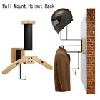 1 Piece Wall Mount Helmet Rack Wooden Display Hanger with Hooks N2Q15551