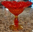 Fenton Style Ruffle Edge Red Compote On Pedestal Stand