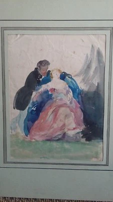 dessin ancien 19ème siècle école romantique portrait de couple attribué Devéria - Photo 1/4