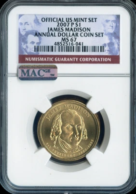 2007-P James Madison Dollar NGC MS67 Annual Dollar 4th U.S. President - Image 1 of 2