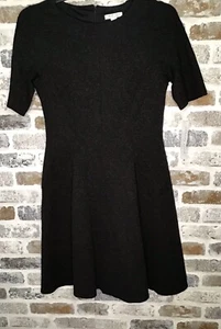London Style Women’s Size 10 Black Short Sleeve Textured Stretch  A-Line Dress - Picture 1 of 7