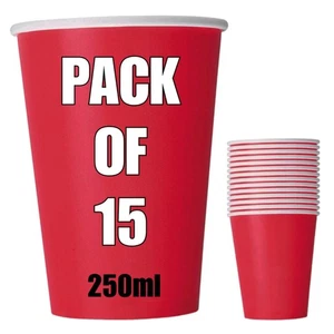 15x Papp Partybecher Geschirr Gastronomie Warm Kalt Becher 250ml Rot Einweg  - Bild 1 von 2