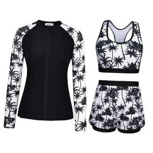 Women's 3 Piece Rash Guard Long Sleeve X-Large White-black Coconut Palm - Picture 1 of 5