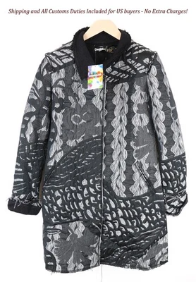 DESIGUAL Women's Coat 38 Grey Patterned Long Sleeve Collared Single Breasted - Image 1 of 4