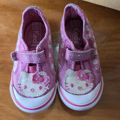 Girls Keds Hello Kitty Sneakers Size 6 Hook And Loop Closure Rubber Toes Pink - Image 1 of 4