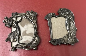 2 Vintage Bilderrahmen Jugendstil Frau Pfau Fee Mini gemischt Metall - Bild 1 von 7