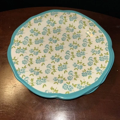 "Plato de postre para ensalada de 8,5"" THE PIONEER WOMAN otoño floral verde azulado festoneado borde verde azulado" Foto 1 de 4