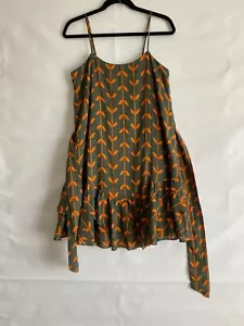 Here Comes The Sun Slip dress Rear zip full lined Orange Leaves NWT USA size L - Picture 1 of 21