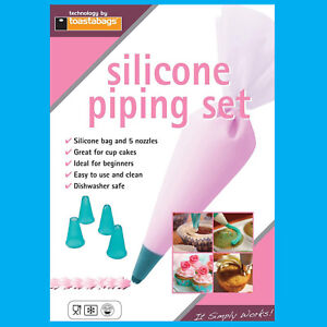 Silicone Piping Set 5 Piece Nozzle & Piping Bag Box, Easy Use Cake Decorations