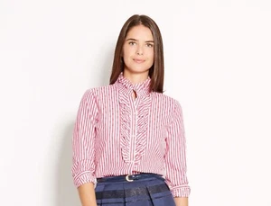 Nwt Vineyard Vines Rot Rosa Gestreift Kragen Knöpfe Bluse Oberteil Damen 10 - Picture 1 of 8