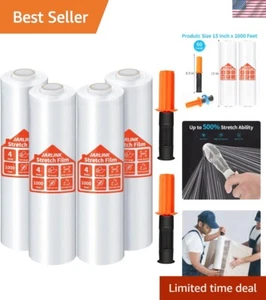 Avvolgitore Elastico Resistente Trasparente Calibro 60 - 15" x 1000' - Confezione da 4 con Manici - Foto 1 di 11