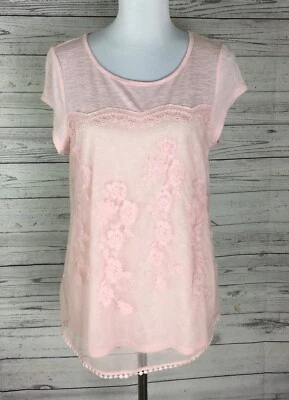 Top túnica tejido holgado forrado con superposición de encaje bordado rosa Living Doll talla XL Foto 1 de 4