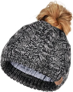 Ponytail Beanies for Women Messy Bun Winter Hat with Tail Hole Warm Lined Knit S - Picture 1 of 12