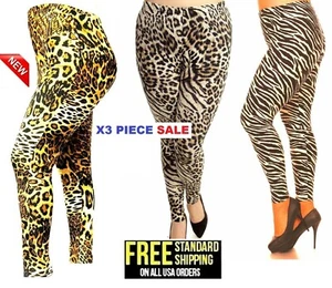 Animal Printed Brushed Womens Plus Size Pull on Leggings One Size - Picture 1 of 27