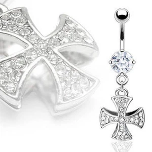 Cross Belly Button Piercing Stud Multi Crystal Balls NSR7831 - Picture 1 of 1