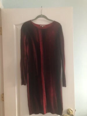 Joan Vass Vestido Tejido Rojo/Negro Ombre Algodón/Viscosa Manga Larga, Talla M Foto 1 de 4