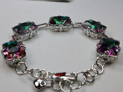 Pulsera de eslabones de filigrana decorativa chapada en rodio Sim Mystic Topaz 50ct (hecha a medida)* Foto 1 de 4