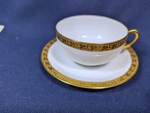 La Seynie P&P Limoges France Gold Clover Trim Cup & Saucer Set 1920s EXC - Picture 1 of 3