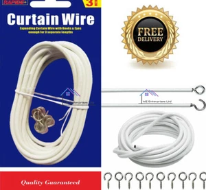 Cable de cable de cortina de red blanco 3M con ganchos y ojos accesorios ventana puerta bricolaje - Imagen 1 de 4