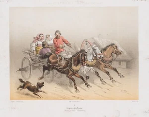 Russische Troika, Lithographie Romantik Tiere 1800-1849 Unbekannt (19.Jhd) - Bild 1 von 4