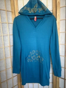 Vtg Y2K Apple Bottoms Women’s Hoodie Dress Size M/M Turquoise Kangaroo Pockets - Picture 1 of 15