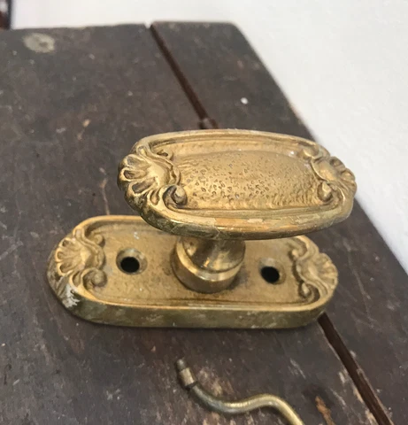 Antique French Door T Bar Rococo Lever Heavy Solid Brass Knob Gold Victorian Cover