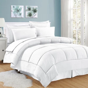 8 Piece Bed In A Bag Hotel Dobby Embossed Comforter Sheet Bed Skirt Sham Set - Picture 1 of 14