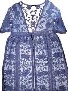 Anthropologie Doe & Rae Top L Lace Vest Mesh Embroidered Romantic Cardiga Duster - Picture 1 of 7