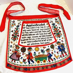 Kolf Folk Art Apron Apple Strudel Recipe Large Pocket Austria 100% Cotton VTG - Picture 1 of 8