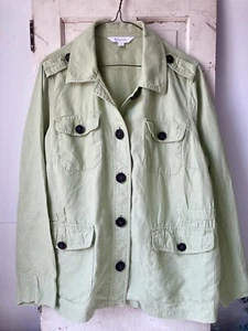 Relativity 100% Linen Jacket Size 1X Ladies Apple Green Button Pockets Front - Picture 1 of 6